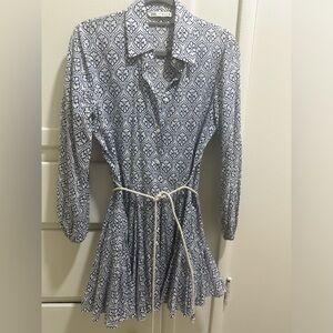 Zara dress white and blue with a belt